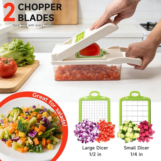 Vegetable Chopper Mandoline Slicer, 14 in 1 Food Veggie Chopper with Container for Onion, Veggie, Cheese Grater, Vegetables Cutter, Kitchen Gadgets