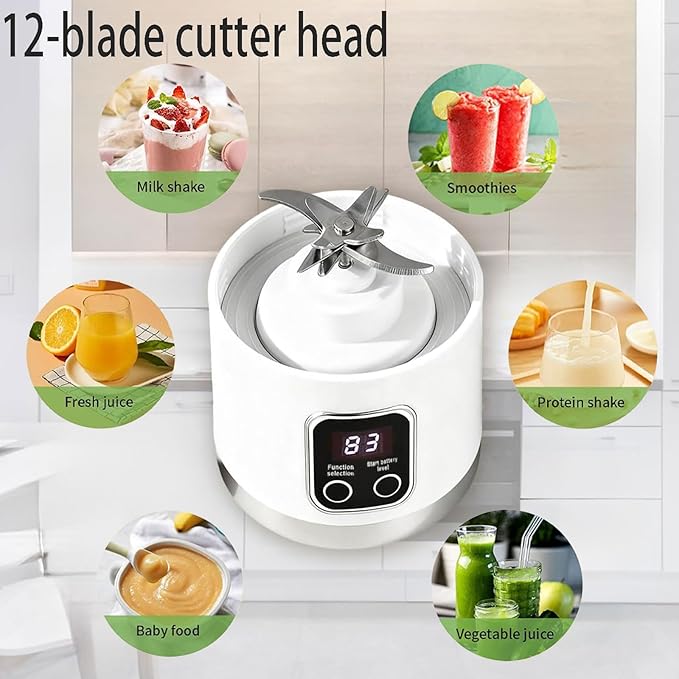 Portable Blender for Shakes and Smoothies - 3-Speed USB Rechargeable Juicer with 12-Blade Ice Crusher & Digital Display - 15.2 oz Ideal for Fresh Juices at Home & Travel