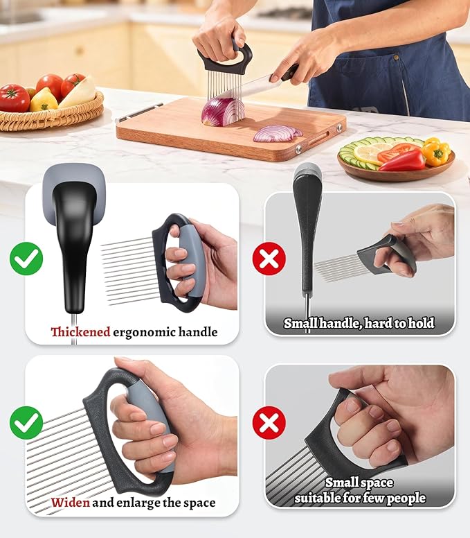 Large Onion Slicer Holder, Stainless Steel Onion Holder for Slicing with 14 Sharp Prongs for Slicing of Tomato, Avocado, Vegetable Chopper Meat Tenderizer for Fruit Prep (CarbonBlack)