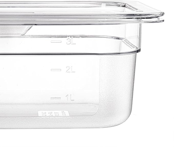 Bekith 6 Pack Plastic Clear Food Pans with Lids, 1/3 Size 4 Inch Deep Stackable Commercial Polycarbonate Pans for Kitchen Restaurant Food Prep, Freezer-Safe