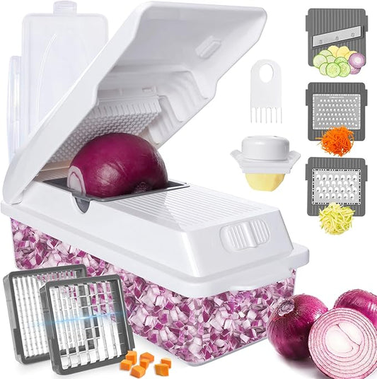 LHS Professional Multifunctional Vegetable Chopper Pro Food Chopper with Food Storage Containers, Mandoline Slicer Onion Dicer Fruit Cutter, Kitchen Gadgets and Home Essentials(7 in 1, White)