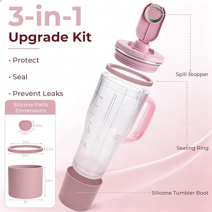Personal Blender Accessories for Ninja Blendboss DB351PK1BRN, Leak-Proof Kit with Silicone Tumbler Boot, Spill Stopper & Sealing Ring, Cup Not Included (Pink)