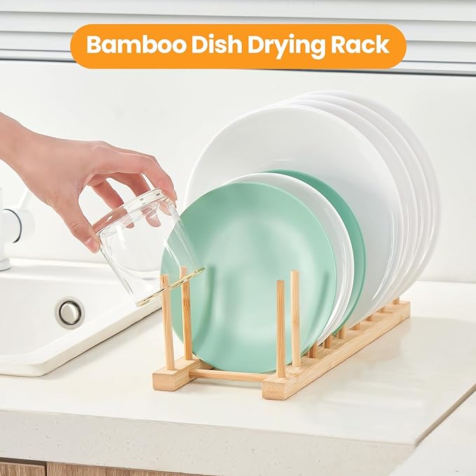 4 PCS Bamboo Dish Dying Rack - Pot Lid Plate Organizer Holder for Cabinet - Cutting Board Organizer-Plate Rack for Dish, Pot Lid, Bowl, Cup, Cutting Board
