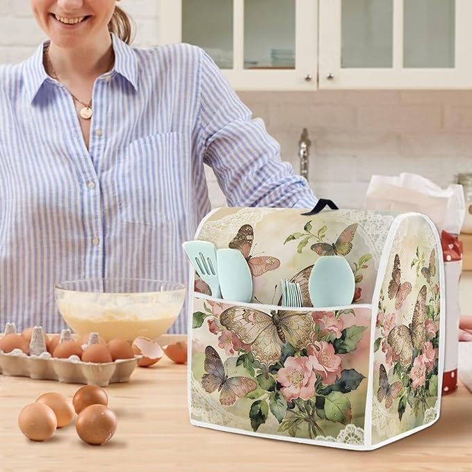 Tulip Bunny Stand Mixer Cover Portable Dust Cover for 4.5-5 Quart Kitchen Mixers with Handle and Pockets Small Appliance Protector for Home Kitchens