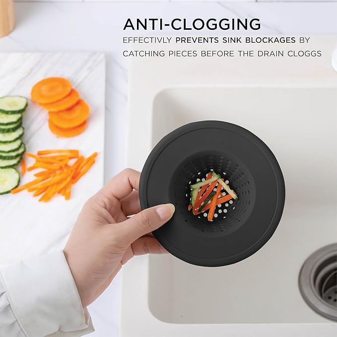 COOK WITH COLOR Kitchen Sink Strainer, Silicone, Flexible Sink Strainer, Sink Drain Strainer, 3 Pc Black