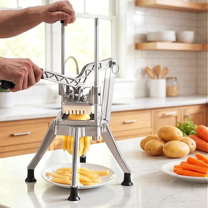 VEVOR French Fry Cutter, 3/8" Blade Commercial Vegetable Chopper, Lever-Action Vegetable Dicer with Ergonomic Handle, Stainless Steel Potato Slicer for Classic Cut Fries, Onion, Carrots, Bell Pepper