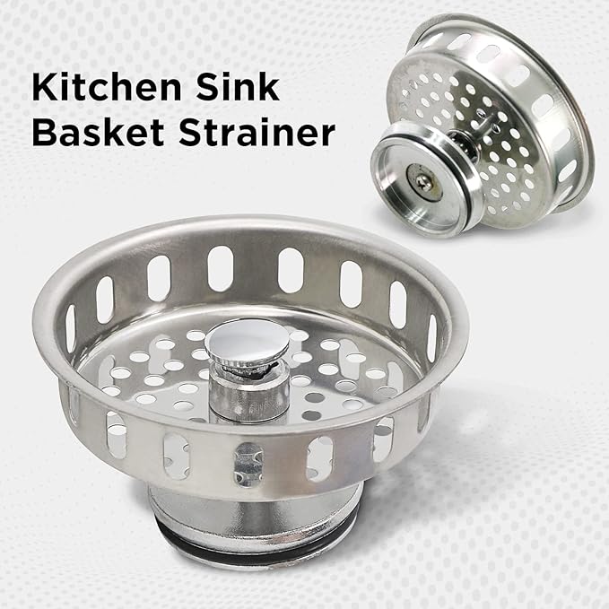 Highcraft 97343 Kitchen Sink Basket Strainer Replacement for Standard Drains (3-1/4 Inch) Stainless Spring Steel Closure and Rubber Stopper, Stainless Steel (Pack of 2)