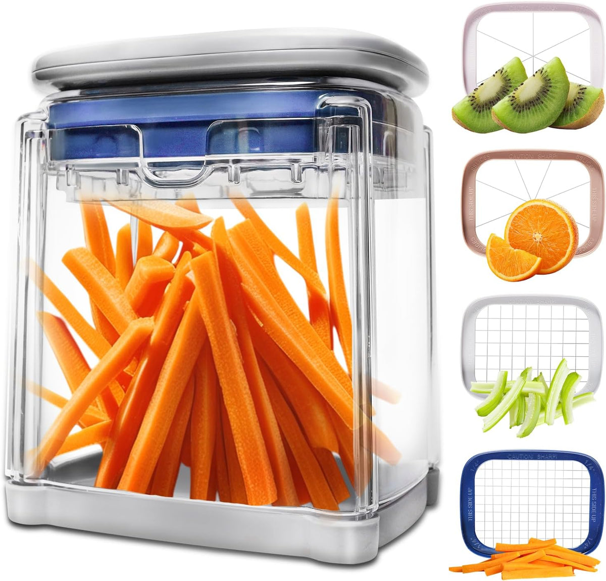 French Fry Cutter with 4 Blades Stainless Steel Manual Potato Chopper Gray