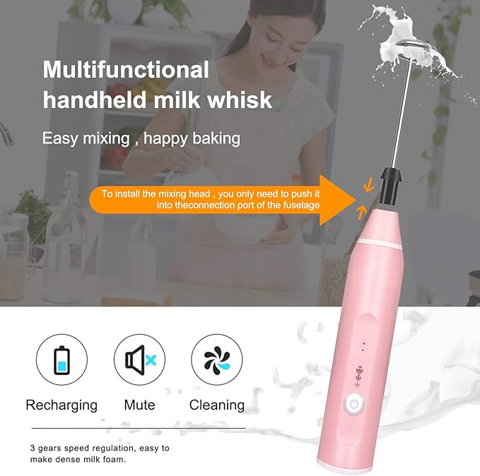Milk Frother Handheld, Gbivbe Rechargeable Whisk Drink Mixer for Coffee with Art Stencils, Mini Foamer for Cappuccino, Hot Chocolate Match, Frappe, Hot Chocolate, Egg Whisk