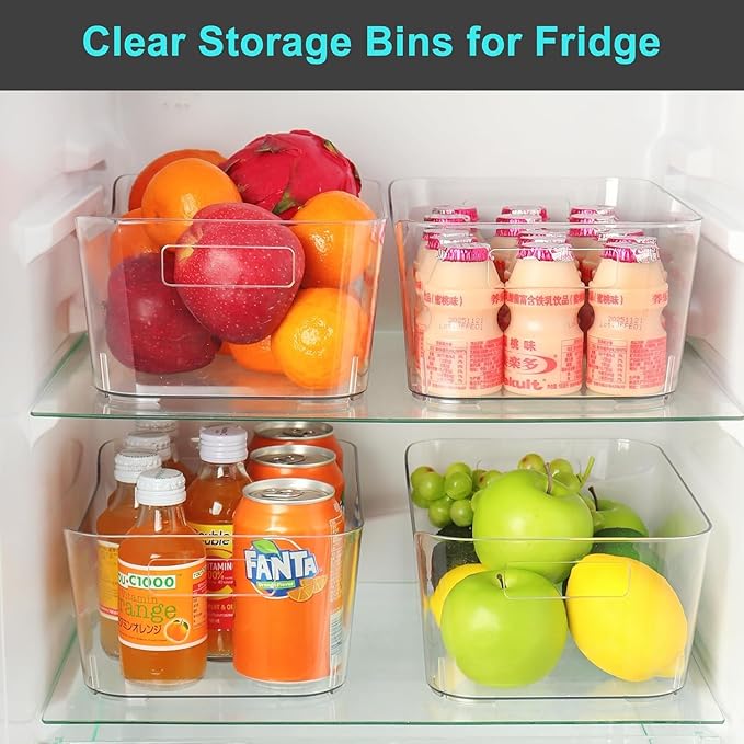 Heyuzb 8 Pack Plastic Organizer Bins and 20 Pcs Freezer Bags Multi-Use Pantry Organizers and Storage Clear Storage Bins for Organizing Kitchen, Fridge, Cabinet and Shelf