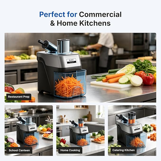 BLEOU 5-in-1 Commercial Electric Vegetable Chopper, 330LBS/H Heavy Duty Food Dicer & Veggie Slicer with Magnetic Safety Lid, Stainless Steel Blades, Ideal for Restaurant & Kitchen