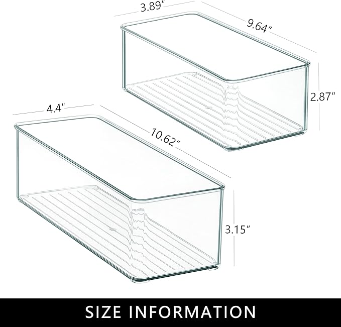 Qilinba 8 PACK Drawer Organizer Bins Bathroom Deep Drawer Silverware Organizers Clear Stackable Storage Bins for Vanity, Pantry, Office, Cabinet, Kitchen Counter Organization and Storage