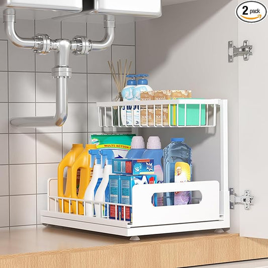 Under Sink Organizer 2 Tier, White, 1 Pack