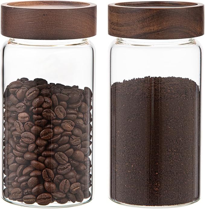 18 OZ Glass Coffee Jars with Top Screw Lid Ground Sugar Spice Herb Container Clear Glass Jar Round Food Storage Canister for Pantry Tea Coffee Bean Spice Cookies Salts (2×550ml(18oz))