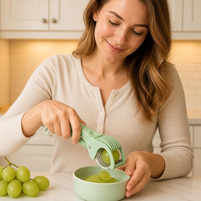 Banana Slicer Multi-Functional Banana Cutter Perfect as Grape Cutter & Strawberry Slicer, Kitchen Gadget for Fruits & Vegetables, Safe for Kids & Dishwasher Safe (Green)