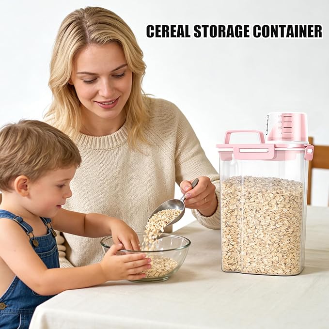TBMAXS 2 Pack 3 Lbs Dog Cat Food Storage Containers for Travel, Portable Pet Food Storage Container, Easy-Pouring Bird Seed Dispenser, Airtight Rice Cereal Oatmeal Flour Holder -Pink