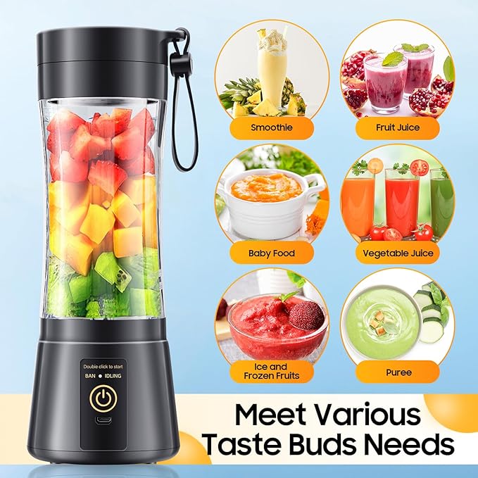 Cordless Portable Personal Size Blender - 12 Oz Mini Blender Make Smoothies and Shakes, Cordless Lightweight Rechargeable, Freshly Squeezed in Picnic/Sports/Office