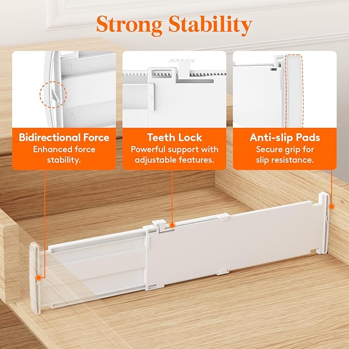 Lifewit 5 Pack Drawer Dividers for Clothes, 4" High 13.8"-22.2" Expandable Dresser Drawer Organizers, Adjustable White Plastic Separators for Kitchen, Cabinet, Nursery, Socks & Underwear Storage