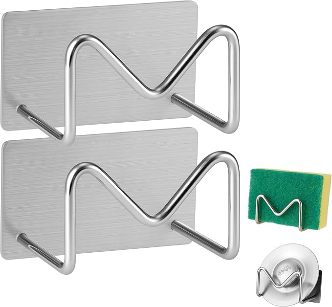 Luckyiren 2-Pack Stainless Steel Sponge Holder, Kitchen Sink Caddy Organizer, SUS304 Rustproof, Brushed Finish