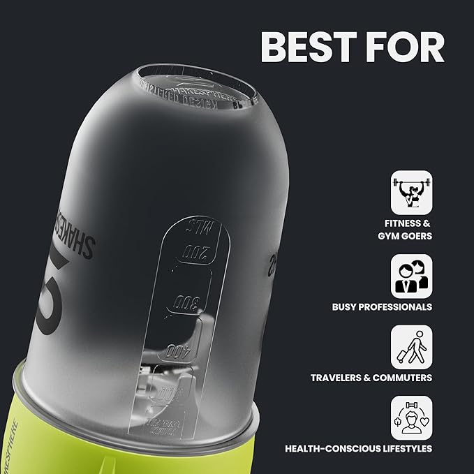 SHAKESPHERE Portable Blender for Shakes and Smoothies – 19oz Electric Personal Blender with Clear Tritan Cup, USB-C Rechargeable, Compact and Powerful for Travel, Gym, and Workout – Fluorescent Yellow