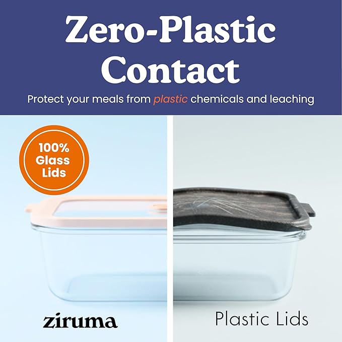 Non-Toxic 35 Oz (4.4 Cup) Glass Storage Containers with Lids – Plastic Free Meal Prep Containers for Lunch, Airtight Food Storage, Microwave and Freezer Safe, 4 Pack - Ziruma