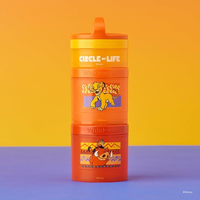 Whiskware Disney Lion King Simba and Friends Stackable Snack Containers for Babies, Toddlers, and Kids, 3 Stackable Snack Cups for School and Travel, Cupholder Friendly, Circle Of Life!