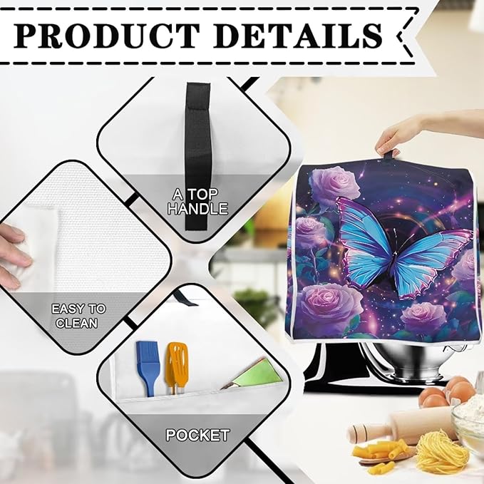 Purple Floral Hummingbird Kitchen Appliance Cover Compatible with 6-8 Qt Blenders Portable Stand Mixer Cover with Carrying Handle & Accessory Pockets for Countertops Decor