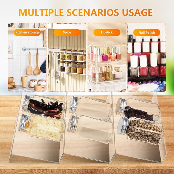 Cabilock 4 Pack Expandable Spice Drawer Organizer, Clear Acrylic 4-Tier Seasoning Rack Tray for Kitchen Drawers, Cabinets, Countertop, Pantry, Nail Polish and Small Bottles