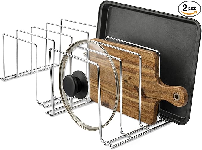 Stock Your Home Kitchen Cabinet Organizer, Chrome (2 Pack) Steel Baking Sheet Holder with 4 Slots for Cabinet, Bakeware Organizer, Divider for Cutting Boards, Pot Lids, Pan Lids, Cookie Sheets