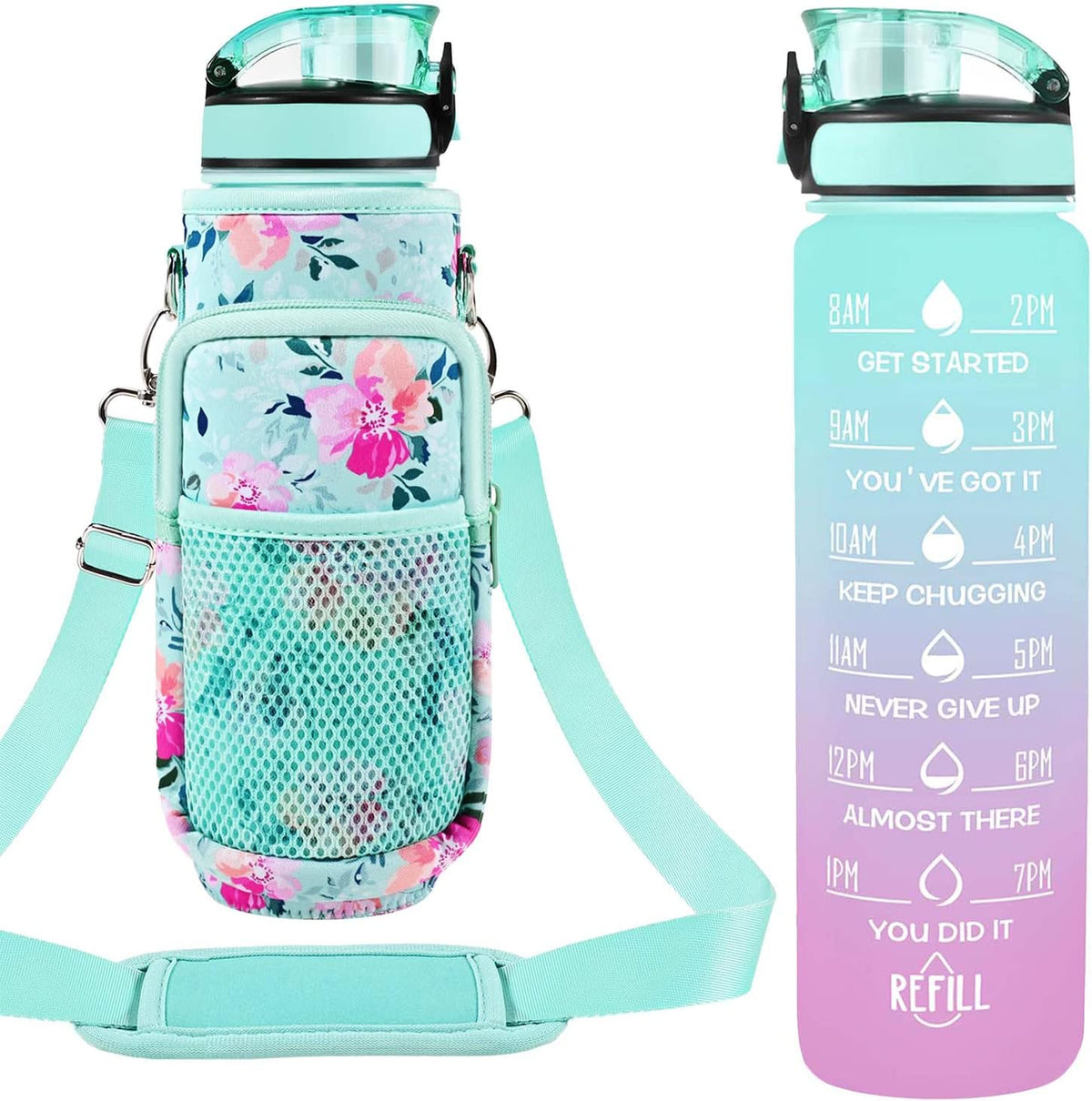 32 oz Water Bottles with Strap & Straw, Sport Motivational Water Bottles