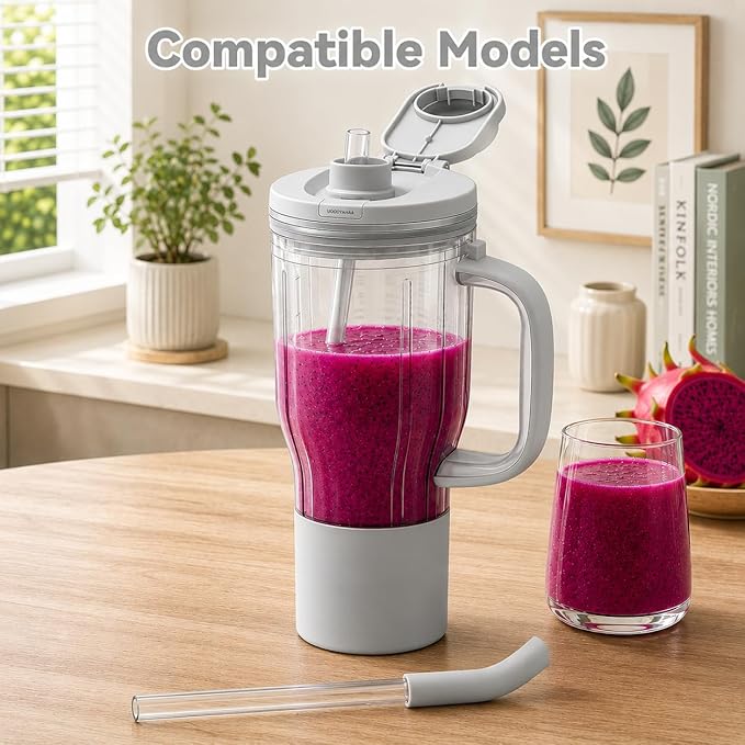 2 Pack Replacement Straw for Ninja BlendBOSS Personal Smoothie Blender Tumbler, Reusable Drinking Straws with Cleaning Brush, Compatible with Ninja BlendBOSS Travel Cup Accessories