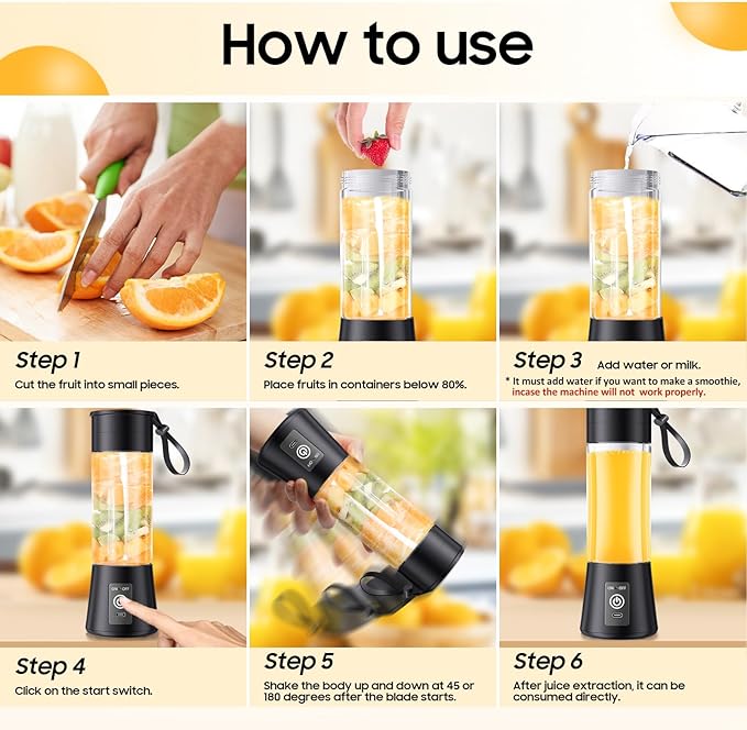 Portable Blender for Smoothie & Shakes - Upgraded Rechargeable Personal Size Blender, 380ml BPA Free Juice Cup & High Speed of 20,000 Rpm, Suit for Sports/Office/Home/Travel
