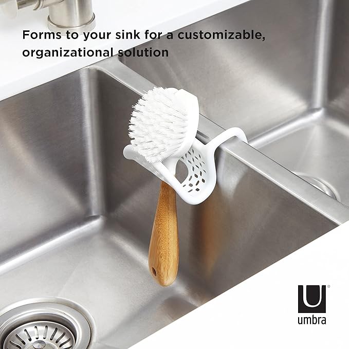 Sling Kitchen Sink Caddy Sponge Holder, Hangs Over Faucet or Divider, White