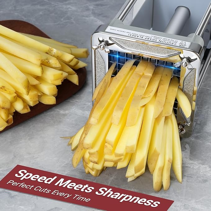 Sopito French Fry Cutter Electric Vegetable Slicer Stainless Steel with 3 Blades 1/4 3/8 1/2 Inch for Potatoes, Carrots, Cucumbers & Onions, Red