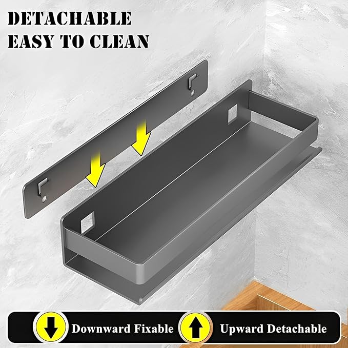 Stainless Steel Detachable Wall Mounted Floating Shelves for Kitchen, Bathroom, Storage Organizer Shelves, Corrosion and Rust Resistant, Set of 1 Gray