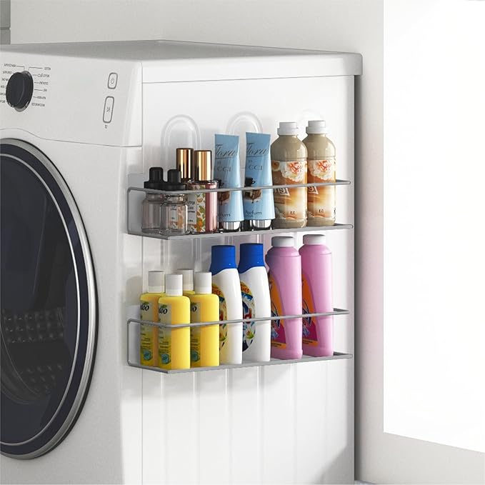 Magnetic Spice Rack For Refrigerator, Space Saving Magnetic Shelf For Fridge Grey 4 Pack With Magnetic Paper Towel Holder