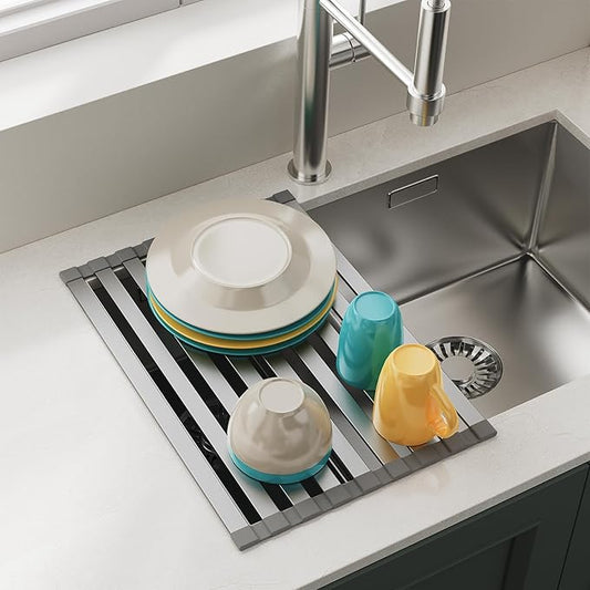 Aluminum Roll Up Dish Drying Rack Over The Sink