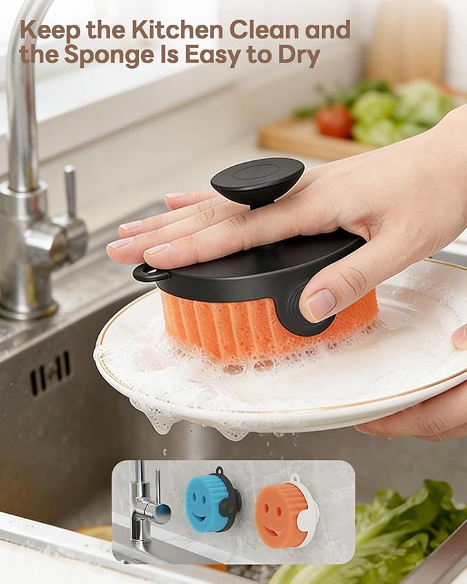Sponge Holder for Kitchen Sink, Food-Grade Silicone Sponge Caddy with Strong Magnet, 3-in-1 Self-Draining Sink Organizer, Fast Drying & Space Saving, Cream White
