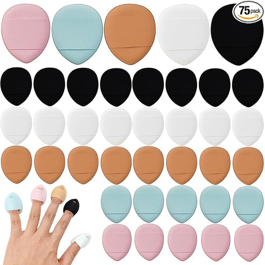 ROYHOO 75PCS Finger Powder Puff Mini Makeup Sponge Soft Beauty Makeup Blender Puff for Foundation, Face Powder, Under Eye Setting, Concealer, Repair Cream, Cosmetic Tool