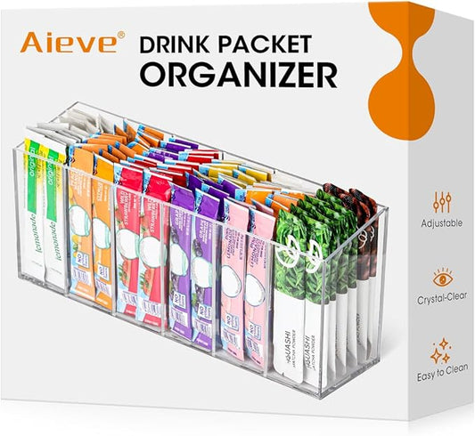 Drink Packet Organizer, Water Drink Packet Holder with Removable Divider