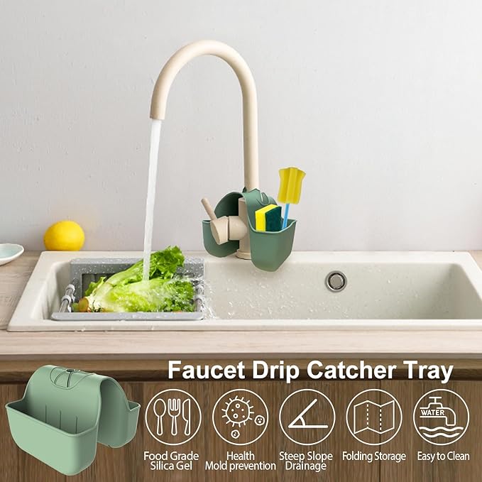 1Pc Sponge Holder for Kitchen Sink, Silicone Saddle Caddy Organizer Rack, Sponges Holder Over Faucet, Hanging Kitchen Sink Organizer Accessories Rack Basket-（Grey）