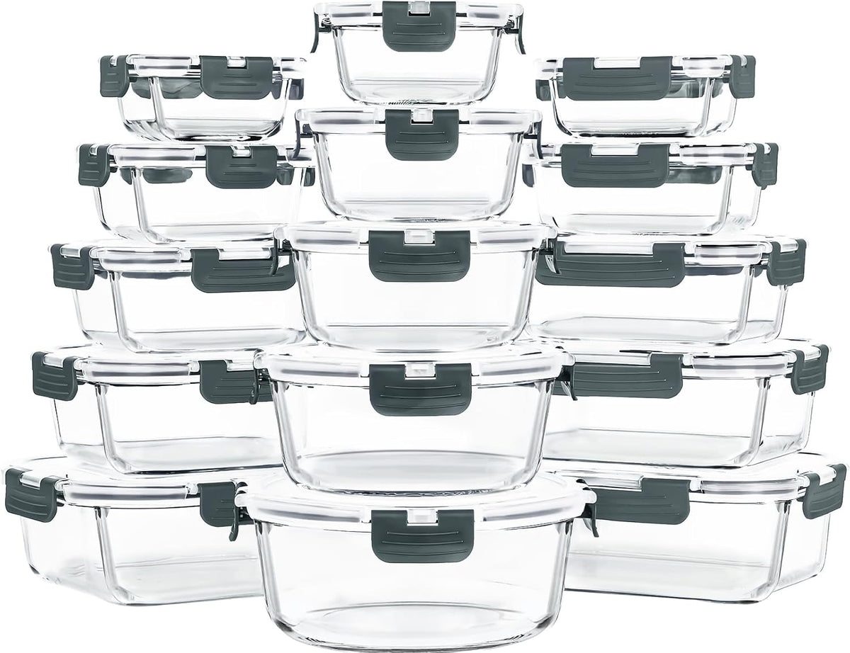 30 Pcs Glass Meal Prep Containers, Food Storage Containers with Lids