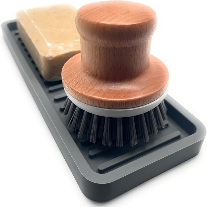 Silicone Sink and Surface Organizer Tray, Sponge Holder, Vanity Tray, Trivet, Heat Safe, Dishwasher Safe, for Bathroom and Kitchen Organization (Grey, 9"x3.5")