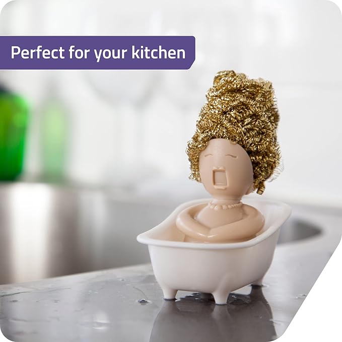 PELEG DESIGN Soap Opera Sponge Holder for Kitchen Sink Cute & Funny Dish Scrubber Holder Kitchen Organizer - Includes 1 Metal Scrubber