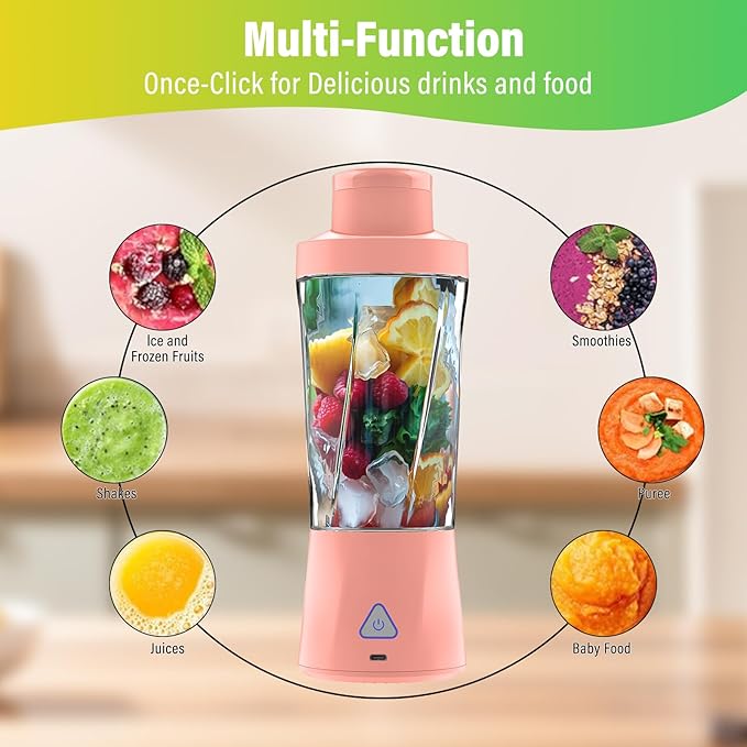 Portable Blender, 360W Personal Blender for Shakes and Smoothies for Kitchen, 24 Oz BPA Free Traveling Juicer Cup and Lid with 6 Blades, Self Cleaning Portable Juicer for Kitchen/Travel/Gym, Pink