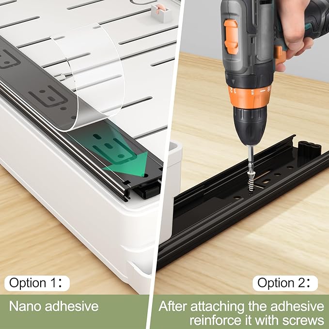 DOMNIU 2 Pack Pull Out Cabinet Organizers Expandable, Plastic Slide Out Drawers for Kitchen, Bathroom, Pantry, Under Sink Storage, Pull Out Drawers Fixed with Adhesive Nano Film (White, 11.6''-17.5'')