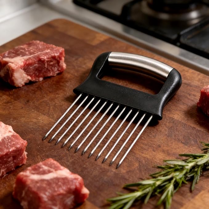 Extra-Large Onion Holder for Slicing, Stainless Steel Tomato and Potato Slicer with Long Needles Versatile Kitchen Food Slicing Guide Meat Tenderizer Tool for Meat Onion Tomato Potato