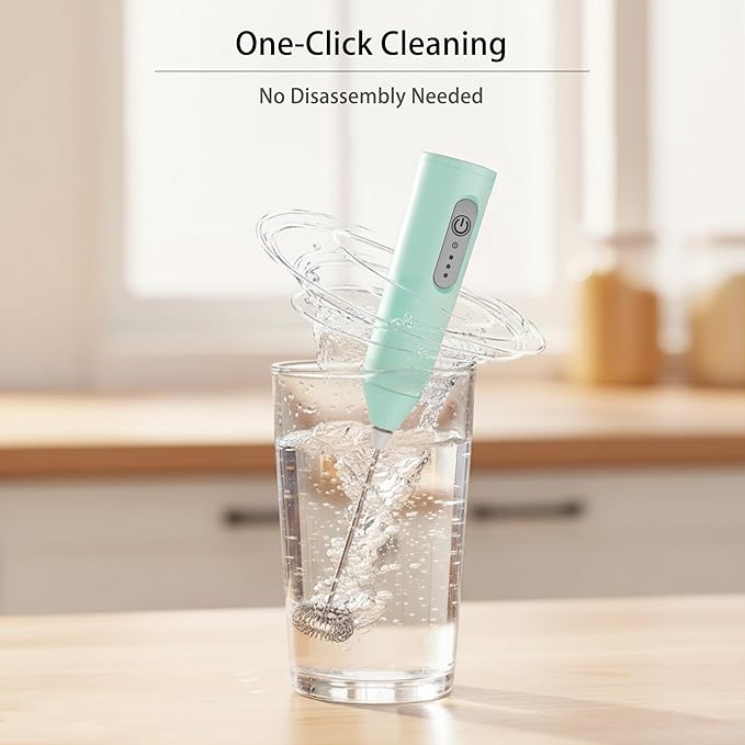 Puraville Rechargeable Milk Frother Handheld, 3 Speeds Electric Whisk Drink Mixer, Type-C Charging BPA Free for Coffee, Latte, Cappuccino, Egg,Cream, Light Green