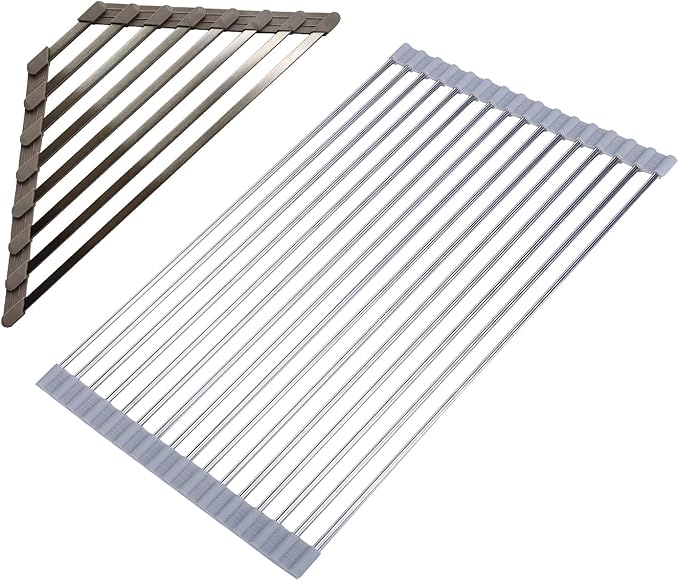 Ahyuan Corner Sink Dish Drainer Over The Sink Dish Drying Rack Corner Dish Rack SUS304 Cubic Stainless Still Kitchen Sponge Holder Corner Sink Sponge Caddy Dish Rack (Light Gray)