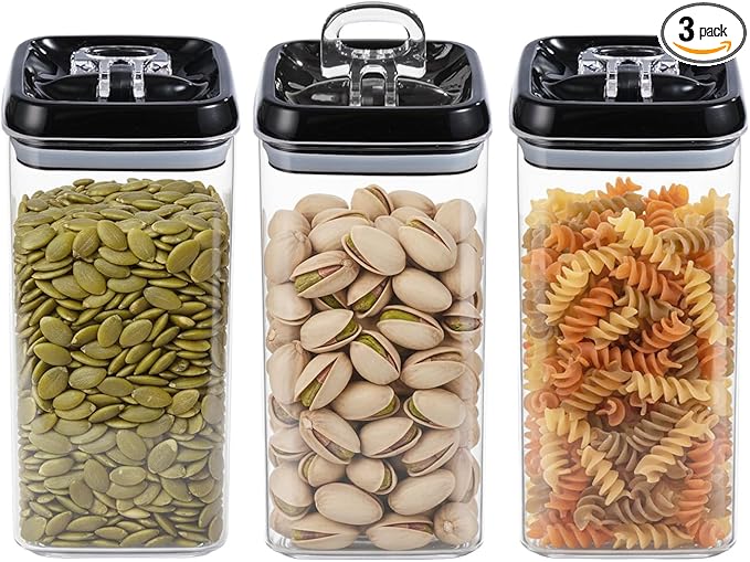 Felli Flip Tite Food Storage Container with Lid Airtight 4" Ring Seal Flip Top, Stackable Acrylic Canister Jar for Pantry Kitchen Counter, Snack Coffee Bean Granola Pet Treats Cracker Holder (1.2 L)
